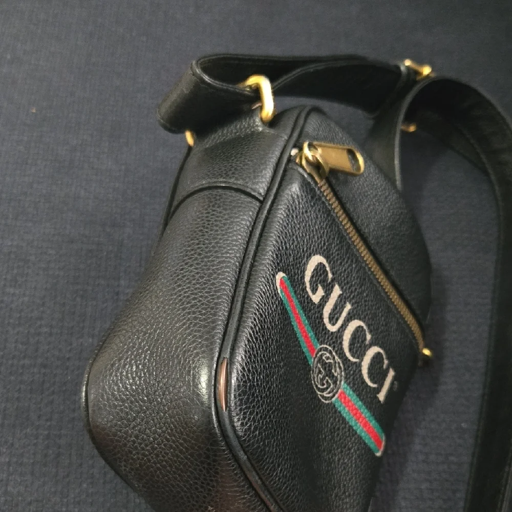 Gucci Black and Gold Messenger Bag with Signature Details
